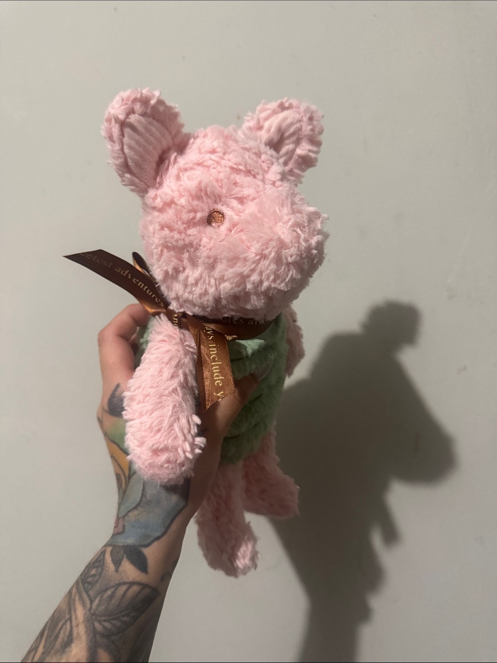 Aldi Piglet Plush Stuffed Animal Pink Pig Green Sweater Soft Toy